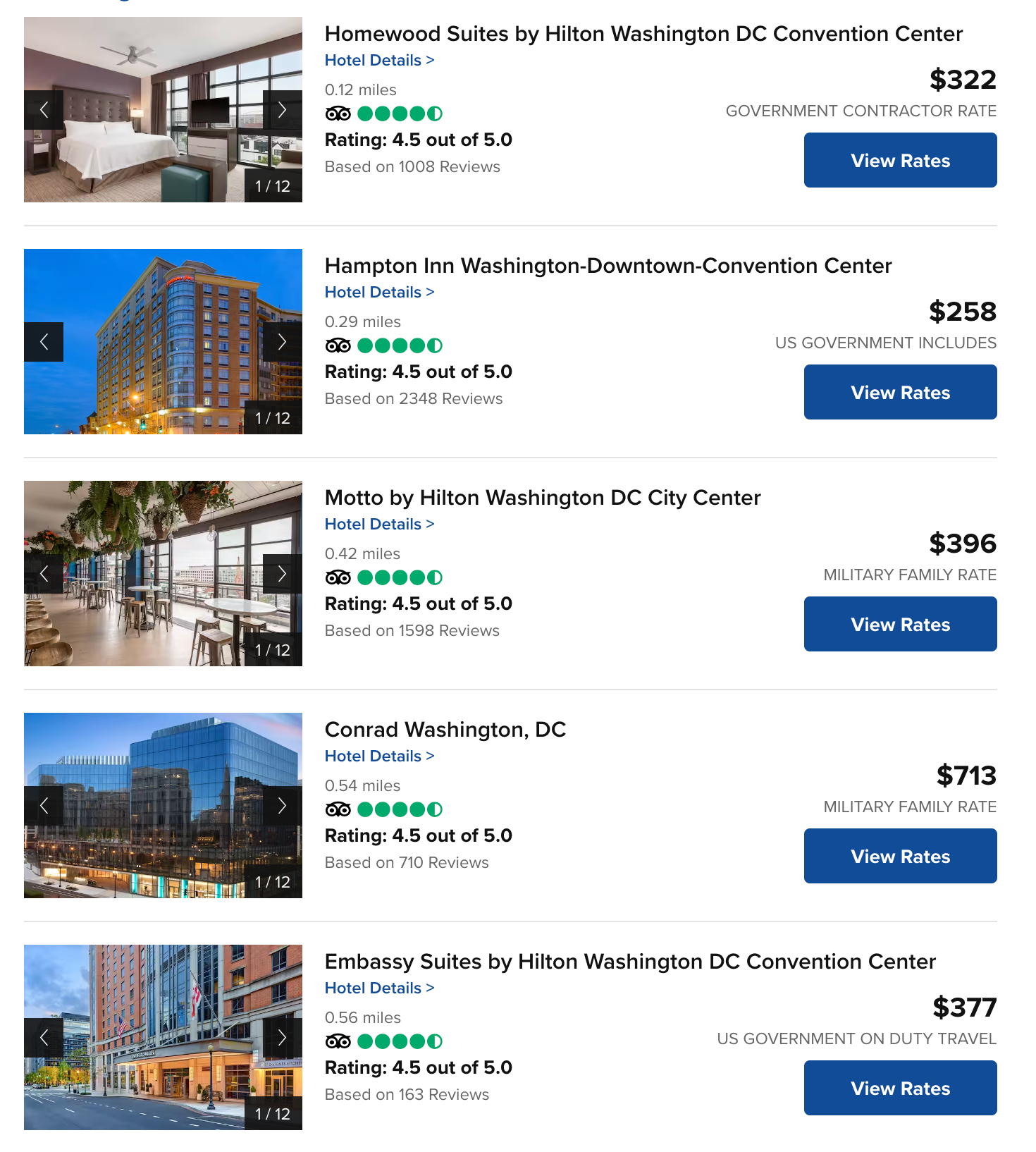 screenshot of Hilton bookings